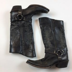 Frye Lily Harness cowgirl Boots Tall 10 B Leather